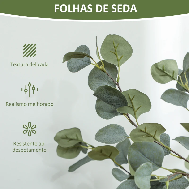 HOMCOM Eucalipto Artificial 120 cm Planta Artificial Decorativa Grande Árvore Artificial de Interior com 230 Folhas Verde