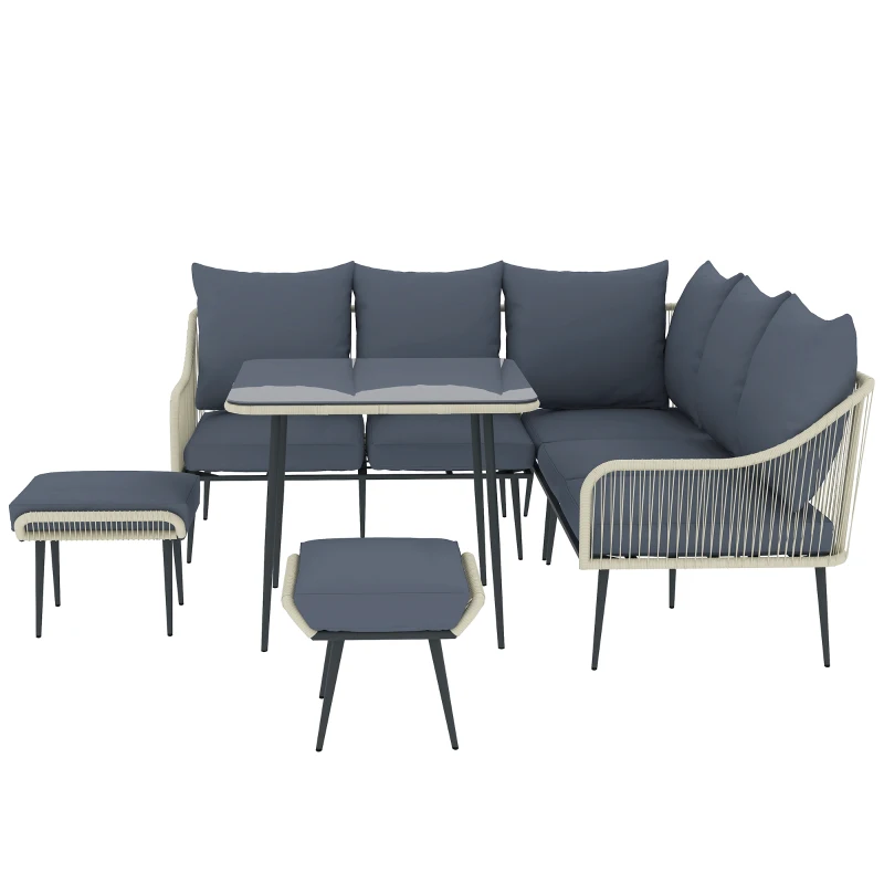 Outsunny Six-Piece Rattan Strong Garden Sofa Set - Grey