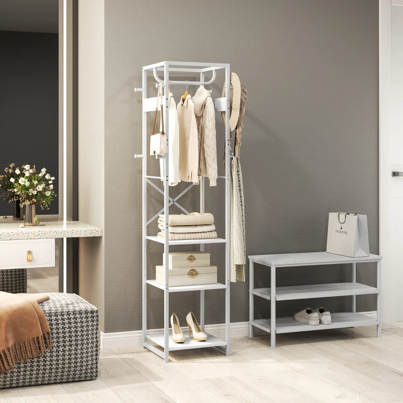 HOMCOM Multi-Storage Clothes Rack - White