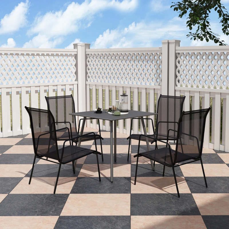 Outsunny Tuintafel, Buiteneettafel voor 4 Personen, Stalen Frame, Makkelijk te Reinigen, Roestbestendig, 80 x 80 x 74 cm, Grijs