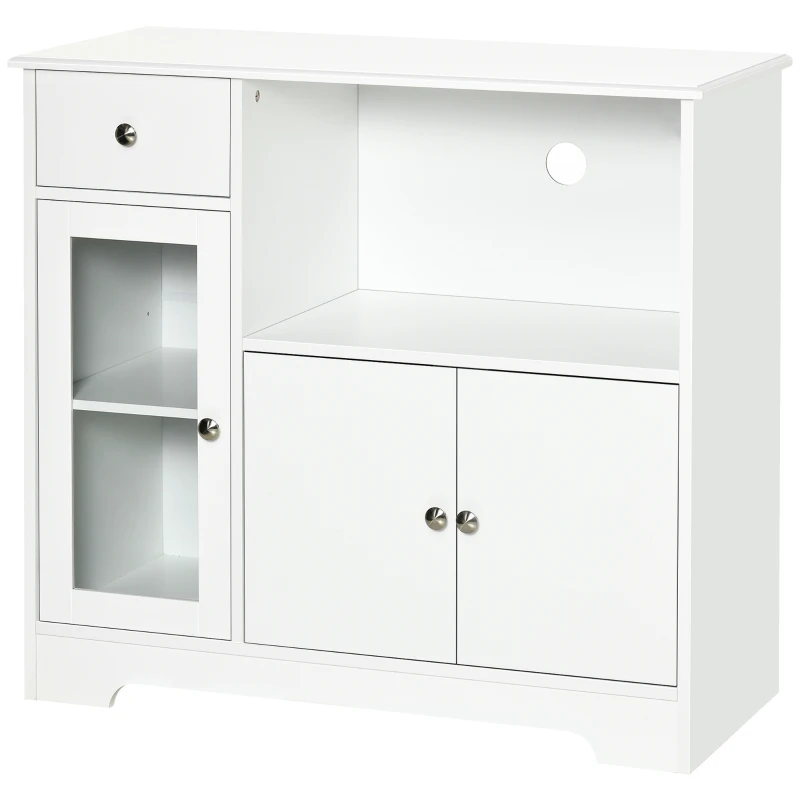 HOMCOM Meuble micro-ondes, buffet cuisine, armoire de rangement, pour cuisine, salle à Manger 90 x 40 x 82 cm verre trempé et bois, blanc
