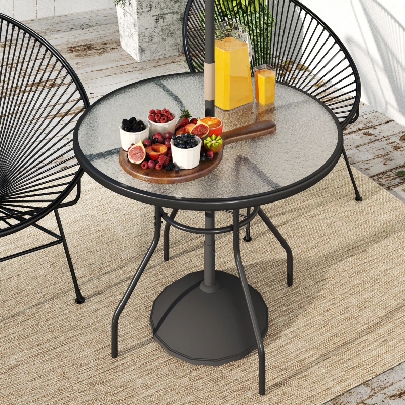 Outsunny Glass-Top Garden Table, with Parasol Hole - Black