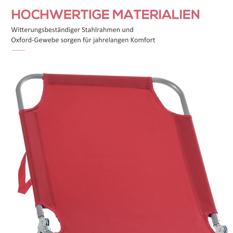 Outsunny Zonnebed, Opvouwbaar, Verstelbare Rugleuning, Roestvrij Metalen Frame, 180 x 55 x 24, Wijnrood