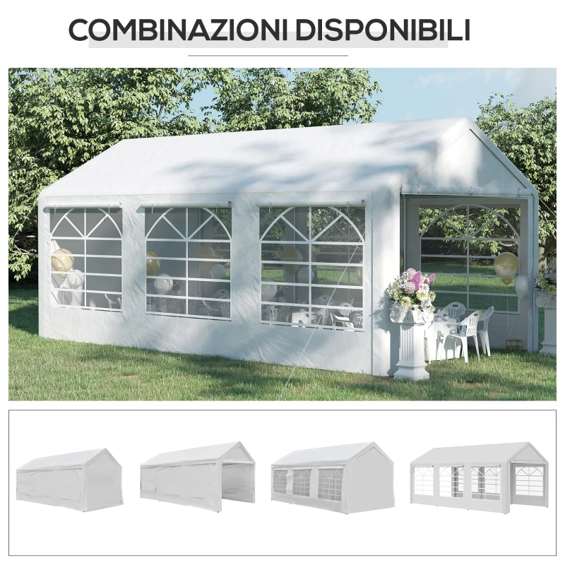 Outsunny Gazebo da Giardino 6x3 m con Finestre Laterali, 3 Stanze e Porte a Cerniera, Bianco