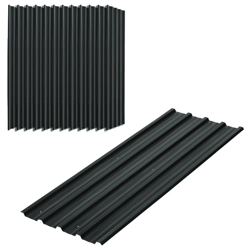 Outsunny Conjunto de 12 Painéis para Teto de Aço Galvanizado Chapas Perfiladas de Teto 7m² para Abrigo de Ferramentas 129x45cm Cinzento Escuro