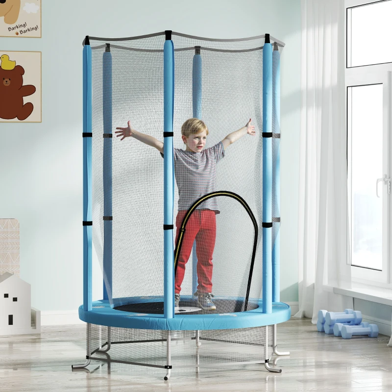 AIYAPLAY Trampoline pour enfants avec filet de sécurité, pour intérieur/extérieur, 3-6 ans, Bleu clair