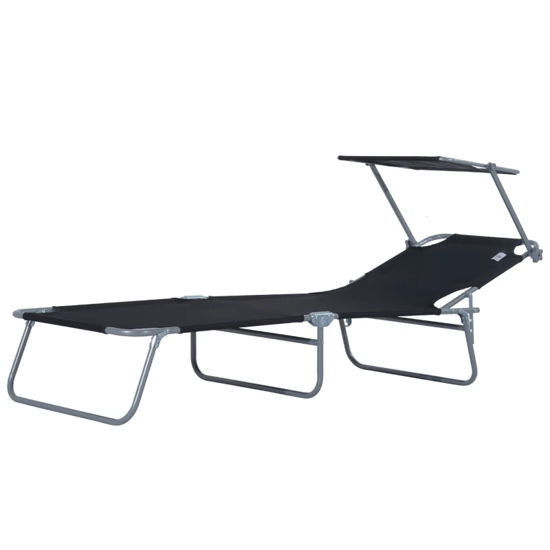 Outsunny Sonnenliege klappbar Gartenliege mit Sonnenschutz Liegestuhl mit 4-Fach verstellbare Rückenlehne Campingliege bis 120kg belastbar für Garten, Balkon und Pool geeignet, 6 Farben(Schwarz )