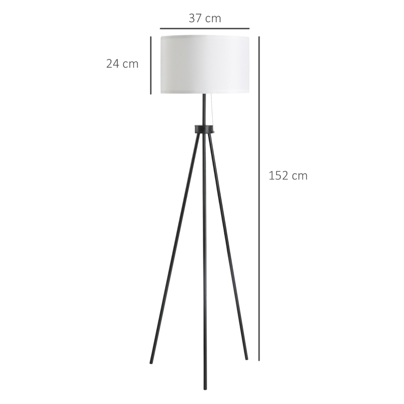 HOMCOM Candeeiro de Pé Moderno Candeeiro de Pé para Sala de Estar com Ecrã Redondo Tripé e Suporte para Lâmpada E27  Ø37x152 cm Branco e Preto