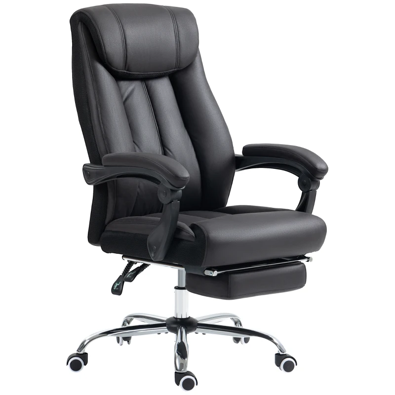 HOMCOM Chaise de bureau Fauteuil de bureau avec repose-pieds, réglable en hauteur, angle d'inclinaison de 145°, 66 x 70 x 119 cm, noir