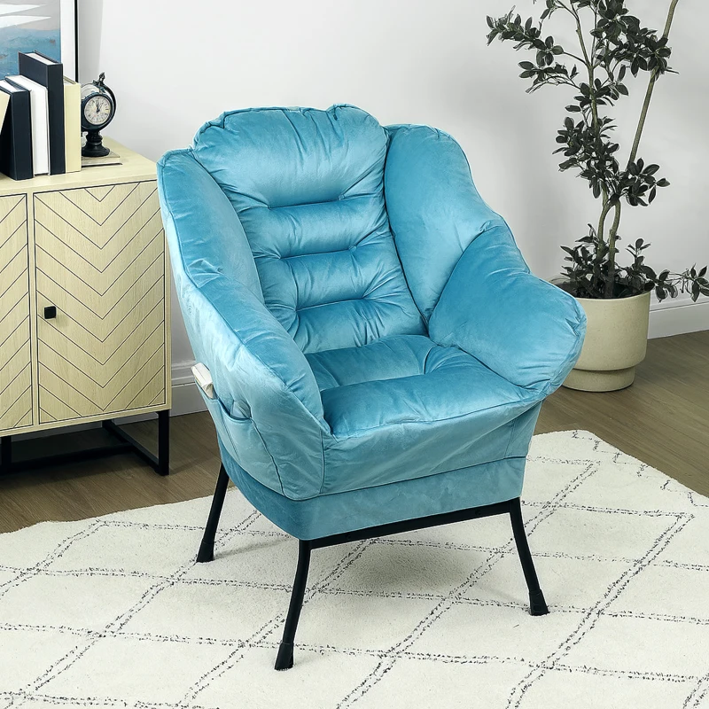 HOMCOM Fauteuil d'appoint moderne, fauteuil rembourré avec jambes en acier et poches latérales, pour salon, chambre à coucher, Bleu