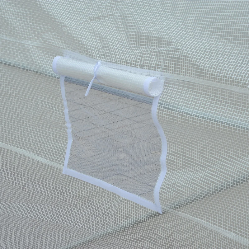 Outsunny Tunnelgewächshaus, 6 aufrollbare Fenster, Tür mit Reißverschluss, reißfeste Folie, Metallrahmen, 3,5 x 3 x 2 m, weiß