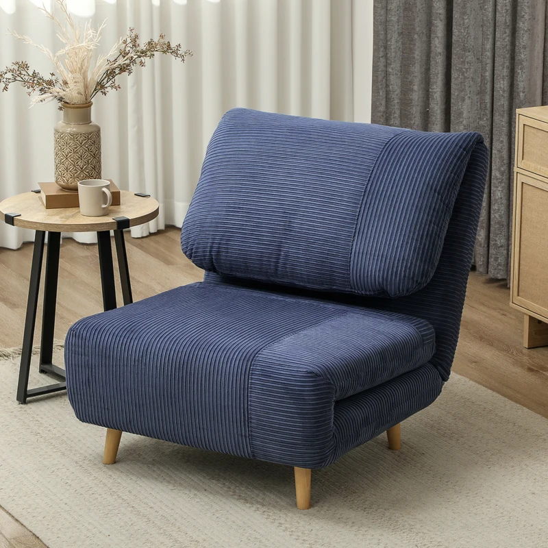 HOMCOM 2-en-1 Fauteuil-lit Lit d'Appoint, appuie-tête Réglable Velours Côtelé 82 cm x 89 cm x 83 cm Bleu