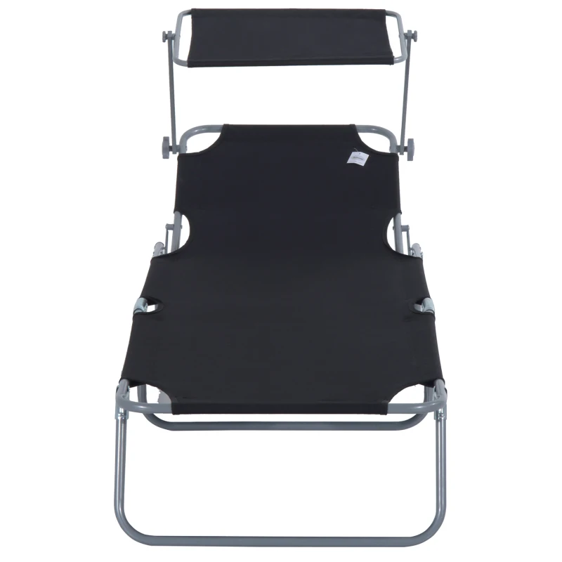 Outsunny Sonnenliege klappbar Gartenliege mit Sonnenschutz Liegestuhl mit 4-Fach verstellbare Rückenlehne Campingliege bis 120kg belastbar für Garten, Balkon und Pool geeignet, 6 Farben(Schwarz )