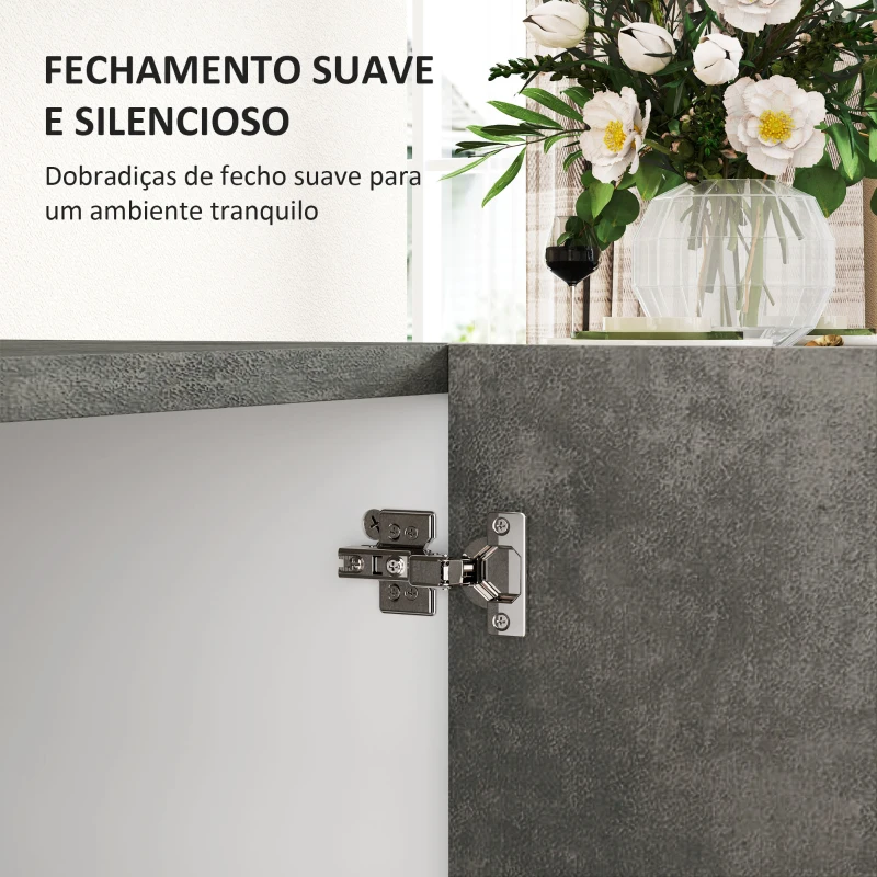 HOMCOM Aparador de 2 Portas de Fechamento Suave Aparador de Sala de Estar com Prateleira Móvel Auxiliar para Cozinha Quarto Entrada 80x37x80 cm Cinza Cimento e Branco Brilho