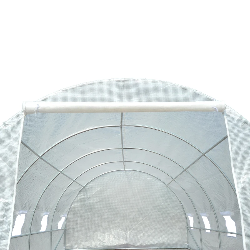 Outsunny Gewächshaus 595x300x200cm Foliengewächshaus Tomatenhaus mit Tür, Fenster, Folientunnel aus verzinktem Stahl, Pflanztunnel, Treibhaus inkl. Erdanker Seilen, Gartentunnel, Weiß
