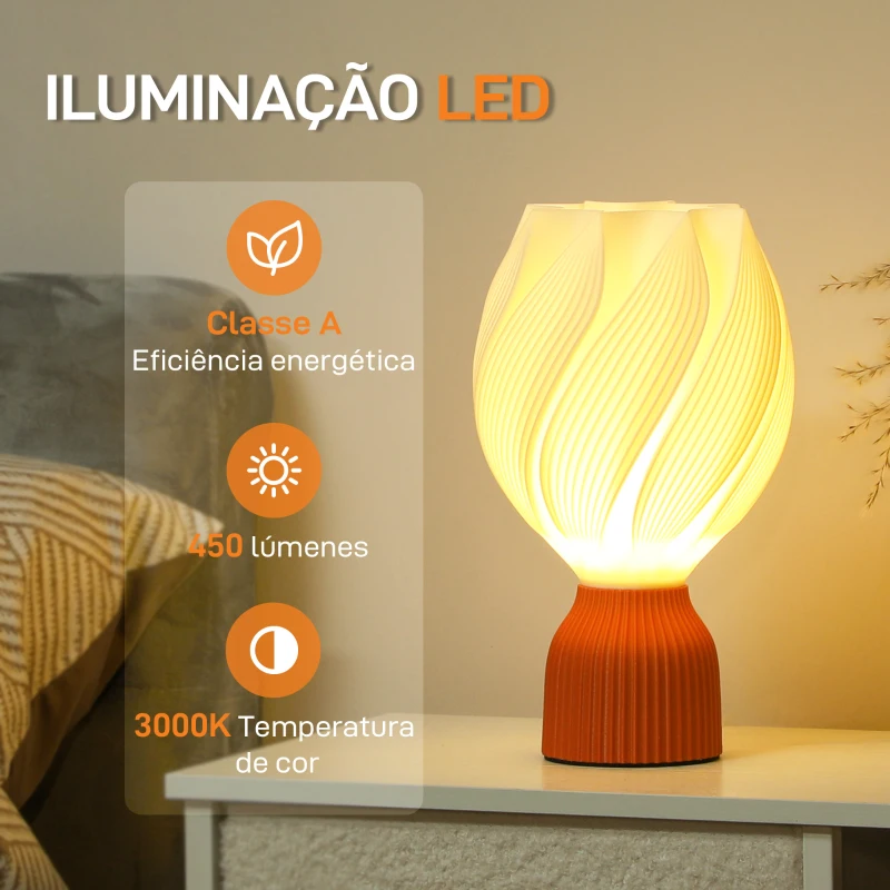 HOMCOM Candeeiro de Mesa com Ecrã de Impressão 3D Candeeiro de Mesa com Desenho de Pétalas com Luz Quente Ø16,5x28 cm Branco