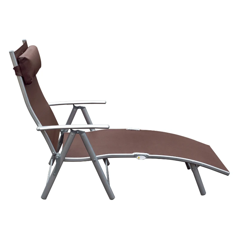 Outsunny Sonnenliege klappbar Strandliege mit Kissen Liegestuhl mit 7-Fach verstellbare Rückenlehne Gartenliege Relaxliege Gartenstuhl bis 165 kg belastbar, für Garten Urlaub Outdoor, Braun