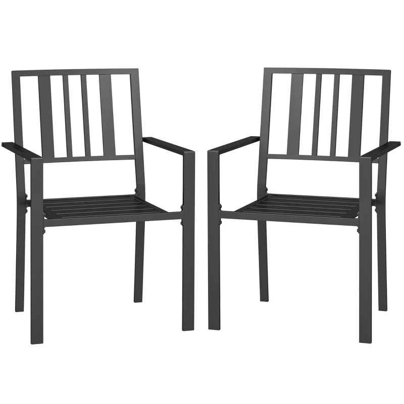 Outsunny Set of Two Minimal Metal Garden Chairs - Black