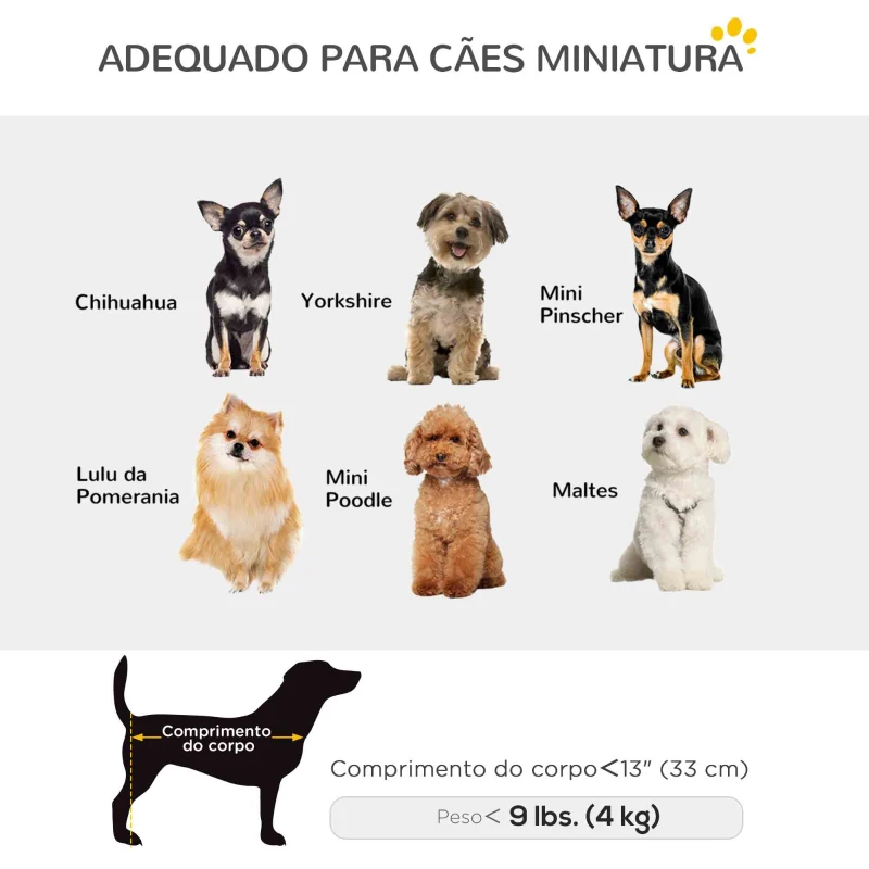 PawHut Carrinho para Cães Dobrável Carrinho para Cães Miniatura com Barra de Empurre Ajustável Desenho Aberto 53x45x28 cm Preto