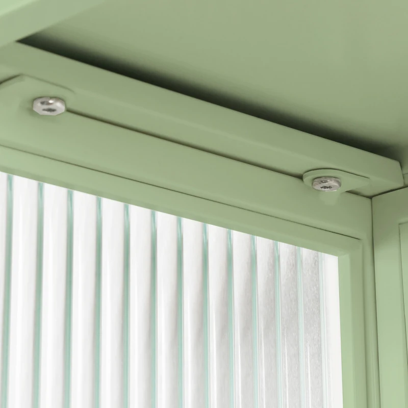 Dulap modern cu uși din sticlă, două niveluri de spațiu închis, raft deschis și suport pentru prosoape, 70x23x78 cm, Verde