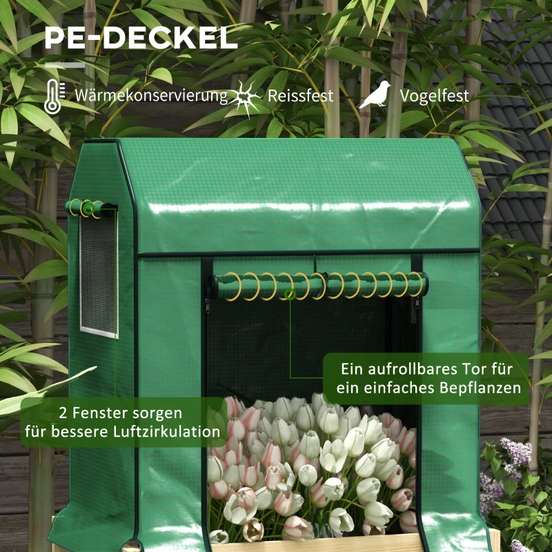 Outsunny 2-in-1 Hochbeet Pflanzenkasten Frühbeet Gewächshaus, 86  cm x 60cm x 165 cm, Natur + Grün