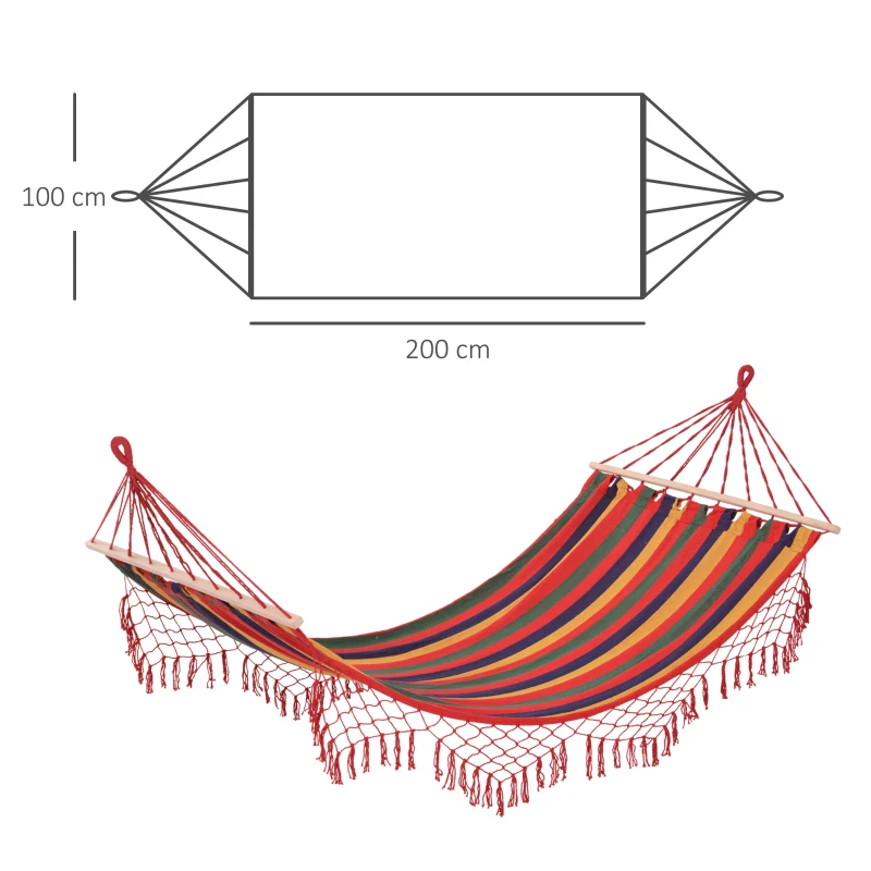 Outsunny Cama Rede de Jardim 200x100 cm Rede Suspensa com Travessas de Madeira para Pátio Varanda Campismo Multicolor
