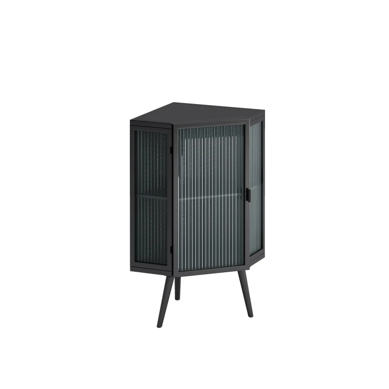 Dulap colțar cu ușă din sticlă, raft reglabil și design modern pentru baie, living, dormitor, 56,5x42,5x80 cm, Negru