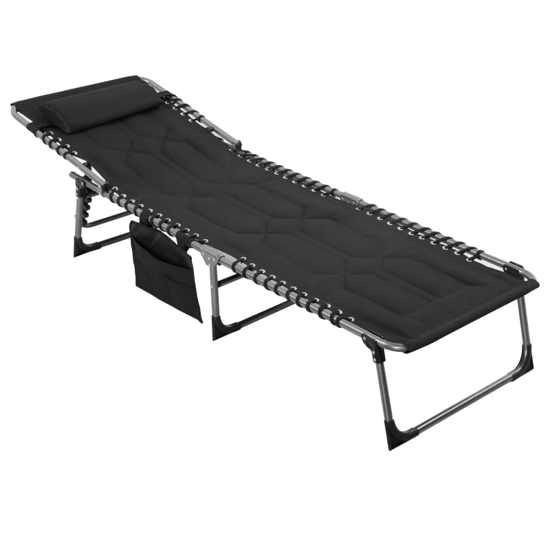 Outsunny Sonnenliege faltbar Gartenliege Klappliege mit Kissen Garten 5-stufige Rückenlehne verstellbar Stahl Oxford-Stoff Schwarz 188 x 57 x 30 cm