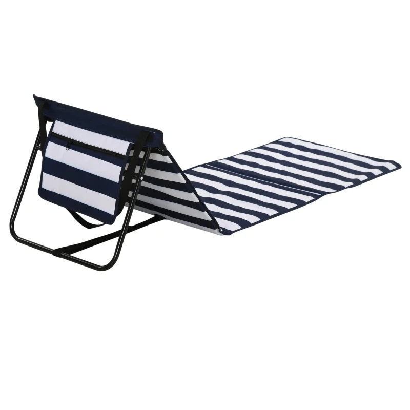 Outsunny Strandliege, klappbar, verstellbare Rücklehne, Seitentasche, weiche Polsterung, Stahlrahmen, blau+weiß, 142x51x40cm