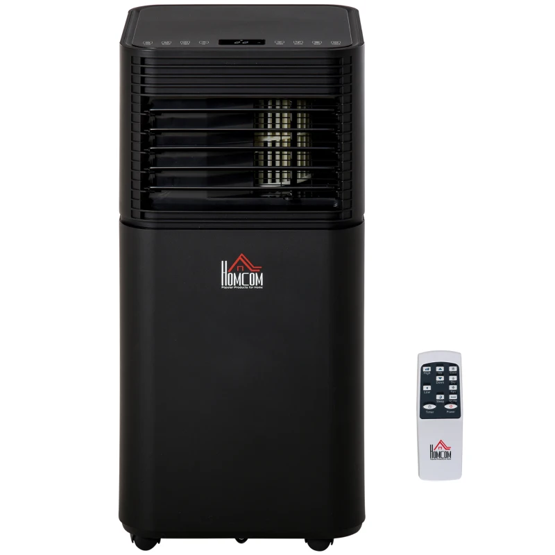 HOMCOM 5000 BTU 4-In-1 Portable Air Conditioner Cooling Dehumidifying Fan for Room up to 18m², with Remote, LED Display, 24H Timer, Wheels, Window Mount Kit, Black
