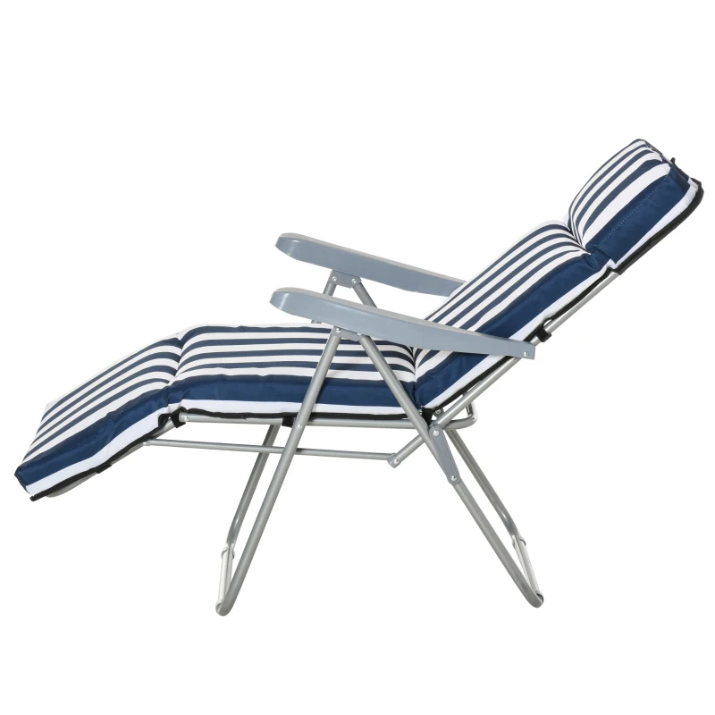 Outsunny 2 x Klappstühle Gartenstuhl Sonnenliege Armlehne klappbar 5 Positionen Auflage Blau 60 x 75 x 102 cm
