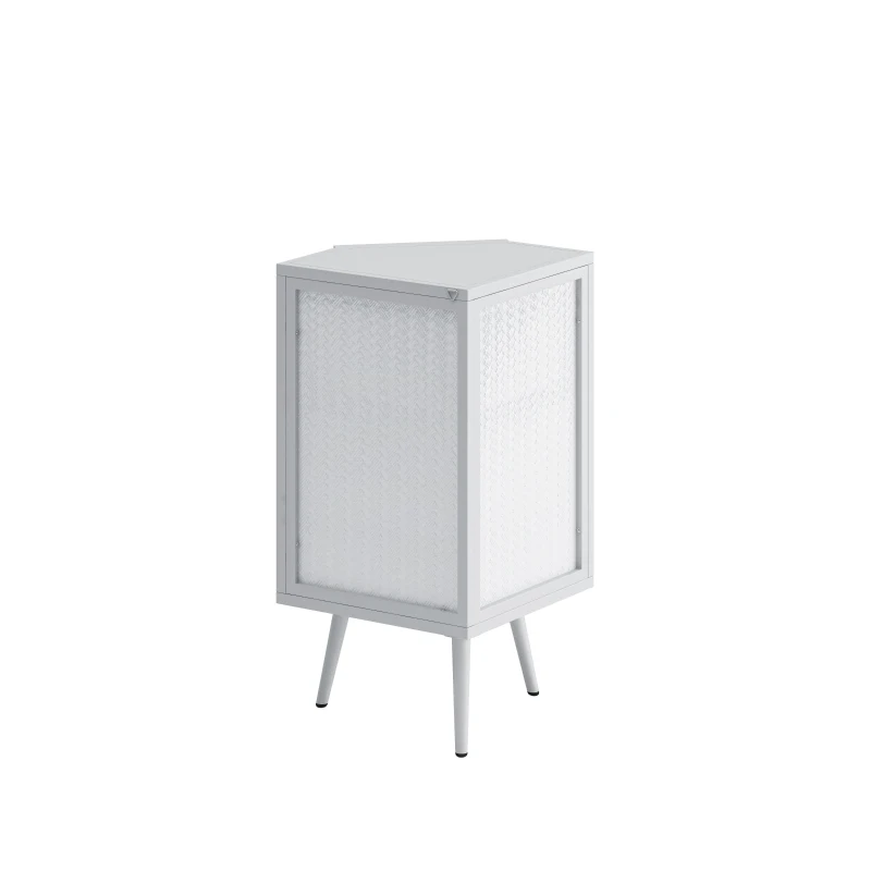 Armoire d'angle avec porte en verre, étagère réglable et design moderne pour salle de bain, salon, chambre, 56,5×42,5×80 cm, Blanc