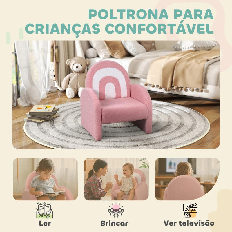 AIYAPLAY Poltrona para Crianças com Encosto em Forma de Arco-Íris Sofá para Crianças Tecido Suave em Borrego 45x41x52 cm Rosa