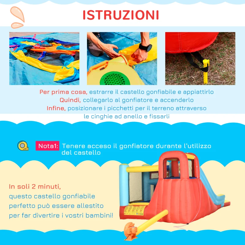 Outsunny Castello Gonfiabile per Bambini 3-8 Anni con Trampolino, Scivolo e Piscina, 435x245x200cm