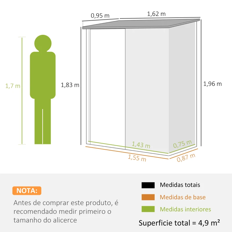 Outsunny Abrigo de Jardim 1,34m² 161,5x94,5x196cm Abrigo de Exterior de Aço Galvanizado com Porta e Fechadura para Armazenamento de Ferramentas Marrom