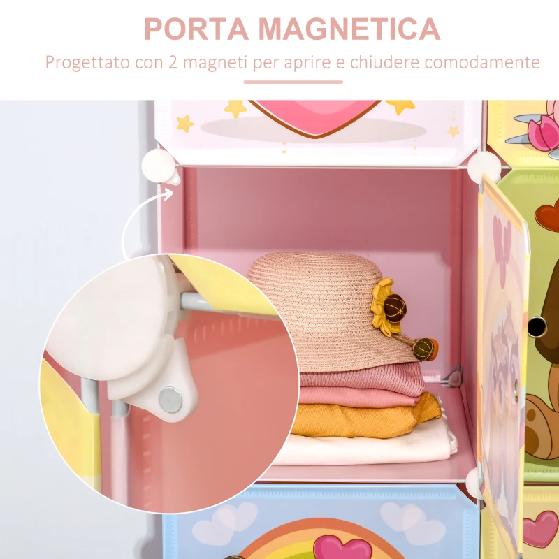 HOMCOM Mobile Scarpiera Modulare Salvaspazio, 6 Cubi 35x45x35 cm in Acciaio e PP, 74x47x144 cm, Rosa
