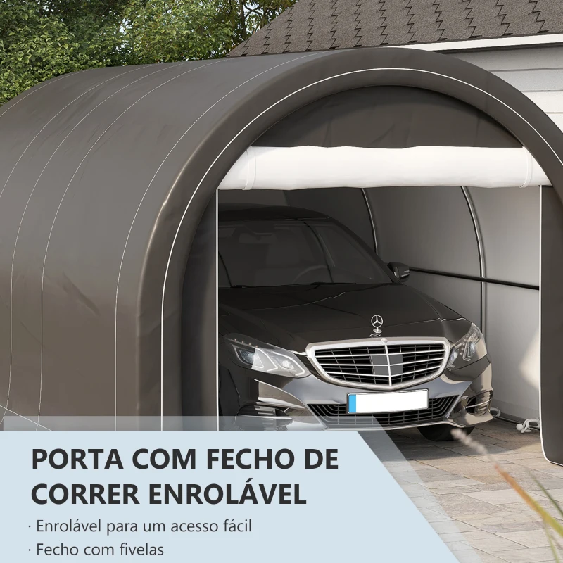 Outsunny Tenda Garagem 5x3 m Tenda para Carro Anti-UV com Tecido de PE Desmontável e Estrutura de Aço Galvanizado Cinza