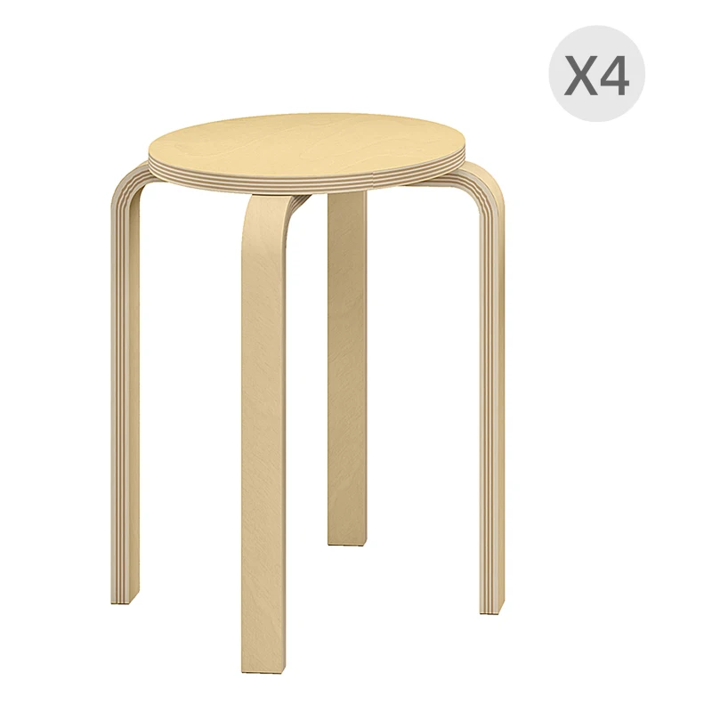 HOMCOM Set 4 Sgabelli Impilabili Rotondi e Moderni per Cucina e Bar in Legno, Ø40x54cm, Colore Legno