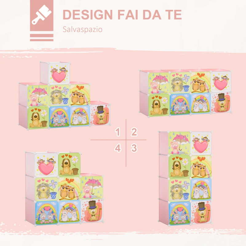 HOMCOM Mobile Scarpiera Modulare Salvaspazio, 6 Cubi 35x45x35 cm in Acciaio e PP, 74x47x144 cm, Rosa