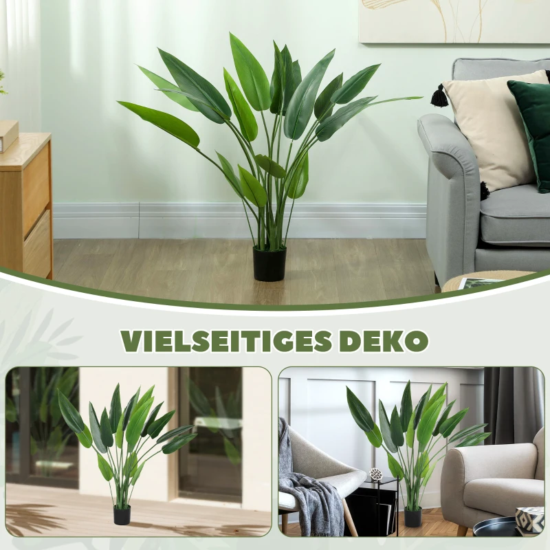 HOMCOM Kunstplant in Cementpot, 18 Bladeren, Plastic, Groen