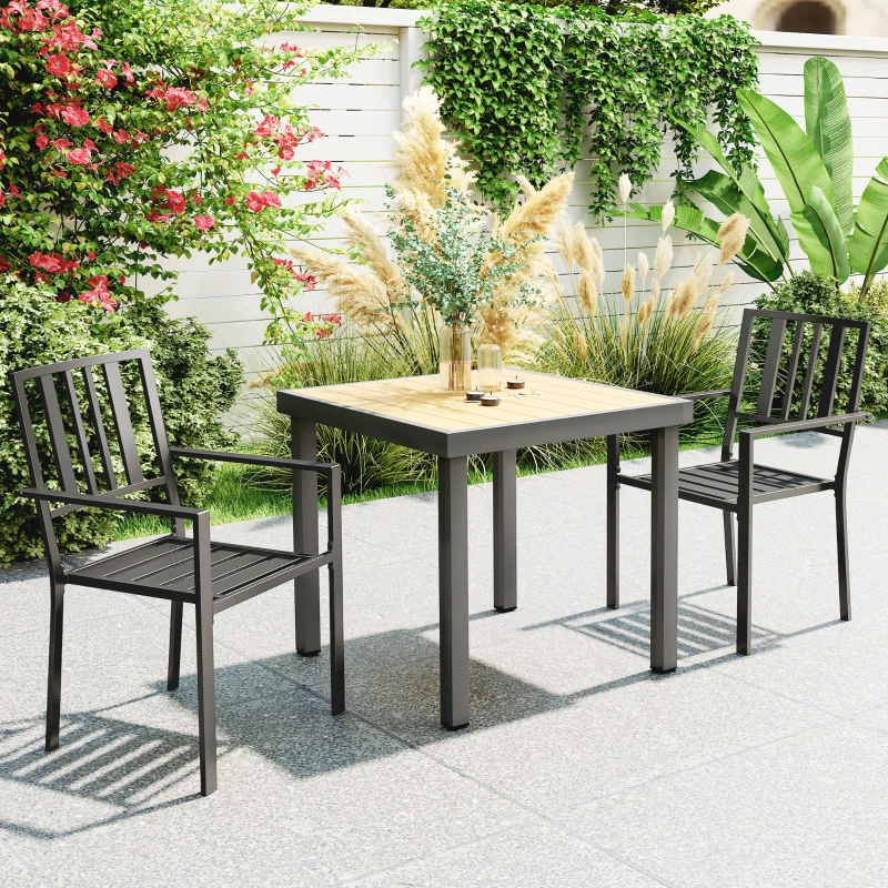 Outsunny Set of Two Minimal Metal Garden Chairs - Black