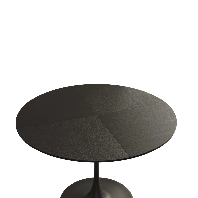 Masă de sufragerie rotundă modernă, patru blaturi în patchwork, bază din metal, 120x120x75 cm, Negru