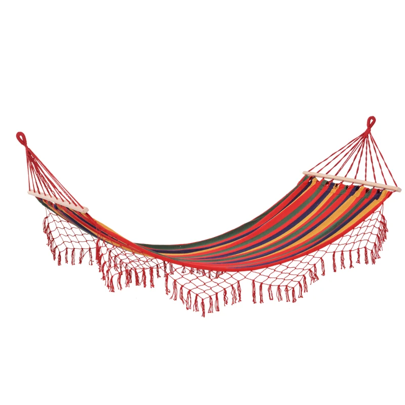 Outsunny Cama Rede de Jardim 200x100 cm Rede Suspensa com Travessas de Madeira para Pátio Varanda Campismo Multicolor
