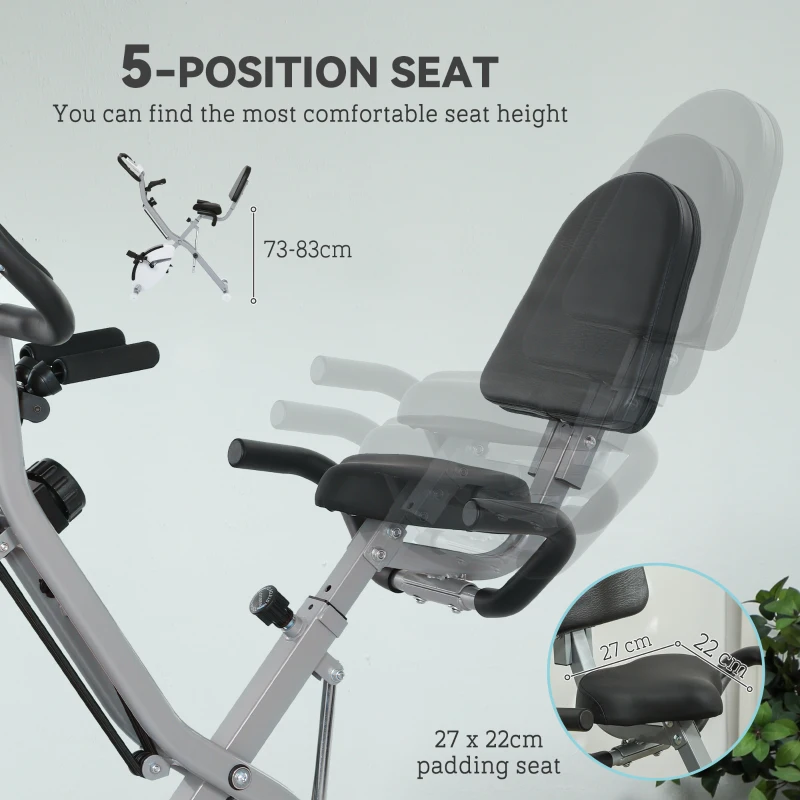 SPORTNOW 5-In-1 Folding Exercise Bike with Arm Workout Bands, Quiet 8-Level Magnetic Resistance Foldable Exercise Bike with LCD, Tablet Holder, Hand Pulse Sensor for Home Use Indoor Cycling, White