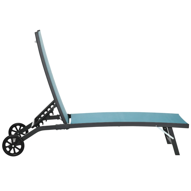 Outsunny Sonnenliege, 5-stufig verstellbare Rücklehne, atmungsaktiver Stoff, Aluminiumrahmen, blau, 195 x 66 x 34 cm