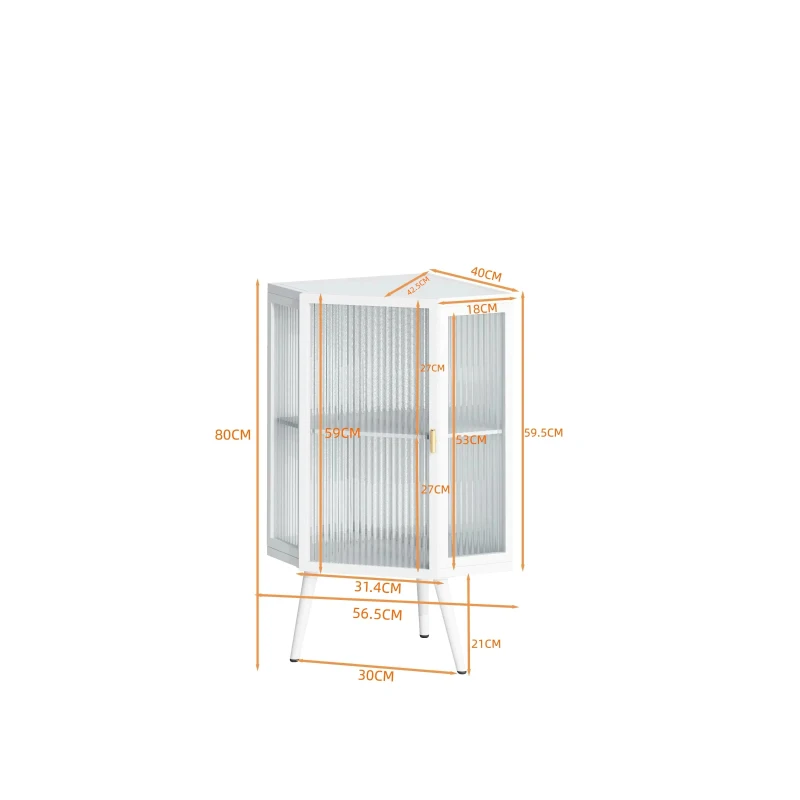 Armoire d'angle avec porte en verre, étagère réglable et design moderne pour salle de bain, salon, chambre, 56,5×42,5×80 cm, Blanc