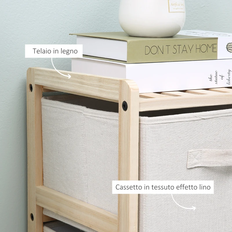 HOMCOM Cassettiera con 6 Cassetti in Tessuto Pieghevoli ed Estraibili, 59x28x70cm - Legno, Beige