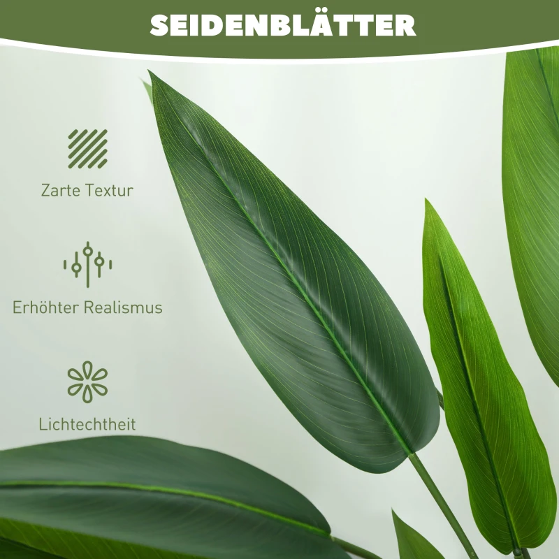 HOMCOM Kunstpflanze, künstliche Pflanze, Zementtopf, 18 Blätter, Kunststoff, Grün