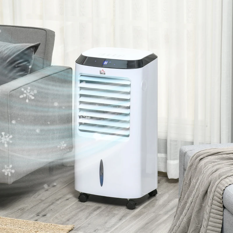 HOMCOM Portable Air Cooler, Evaporative Anion Ice Cooling Fan Water Conditioner Humidifier Unit with 10L Water Tank, 3 Modes, 3 Speed, Remote, Timer, Oscillating for Home Quiet Bedroom, White