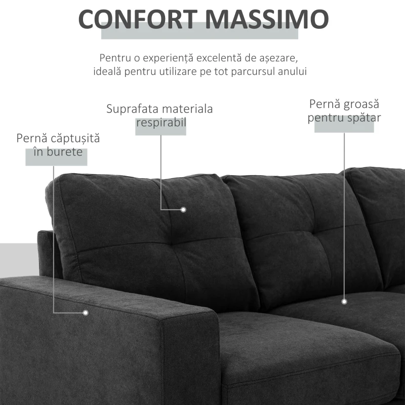 HOMCOM Canapea Coltar 3 Locuri cu sezlong Reversibil(m-4)